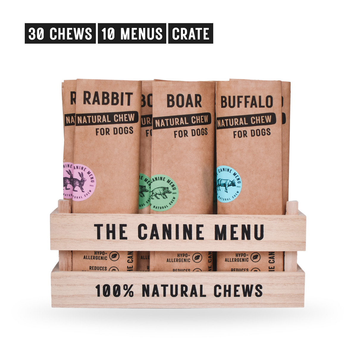The Canine Menu Starter Pack (30 dog chews + 10 menus + crate)