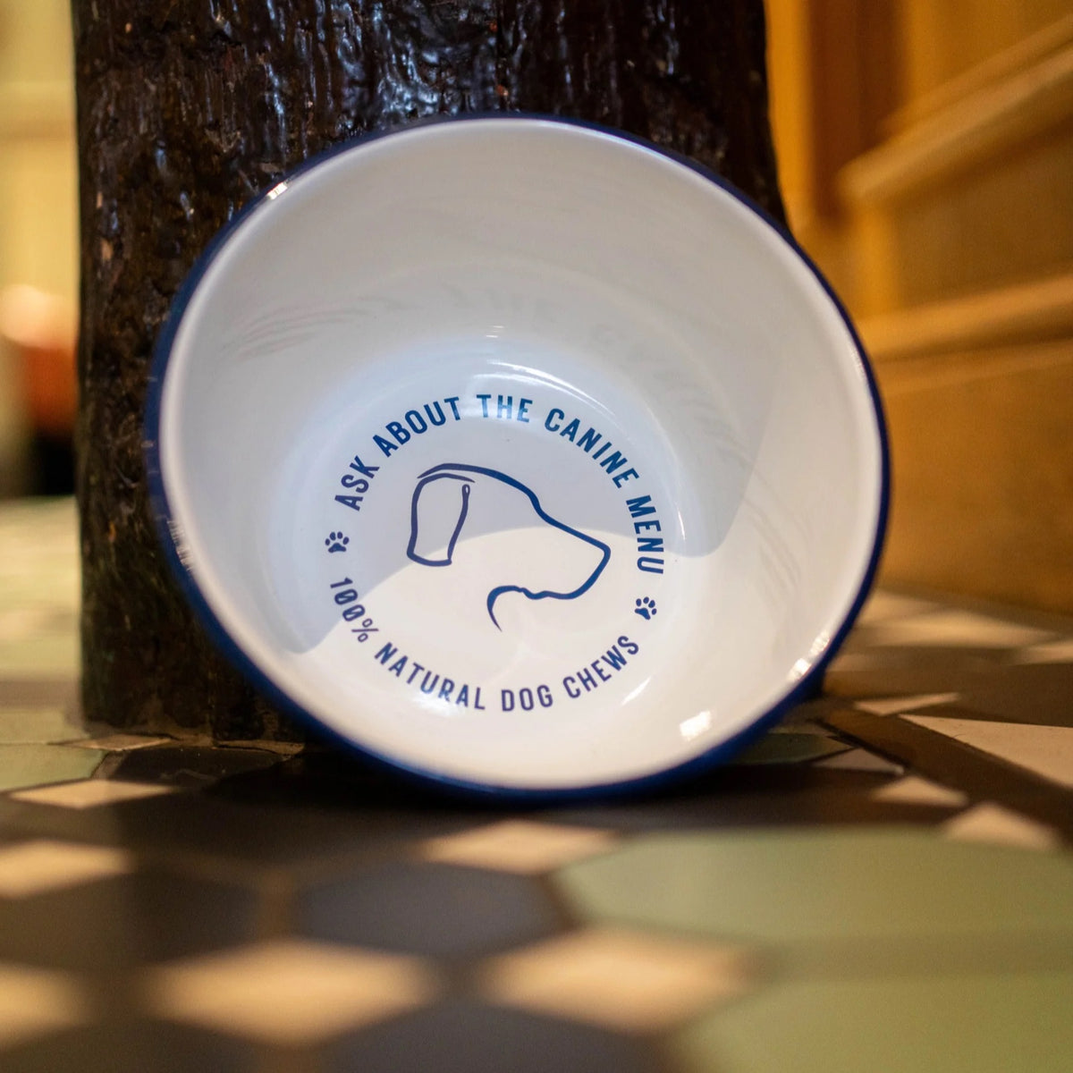 Branded enamel dog bowl